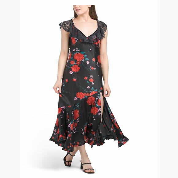 Free People "Warm Hearts" Floral Midi Satin Dress Size X-Small NWT - Picture 1 of 9